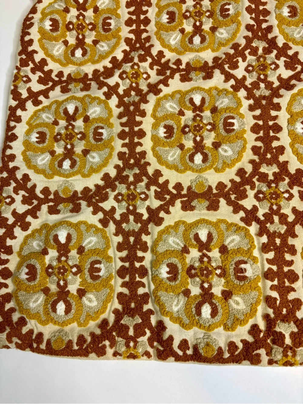 Embroidered Cream, Mustard & Brown Accent Pillow Covers lot of 2
